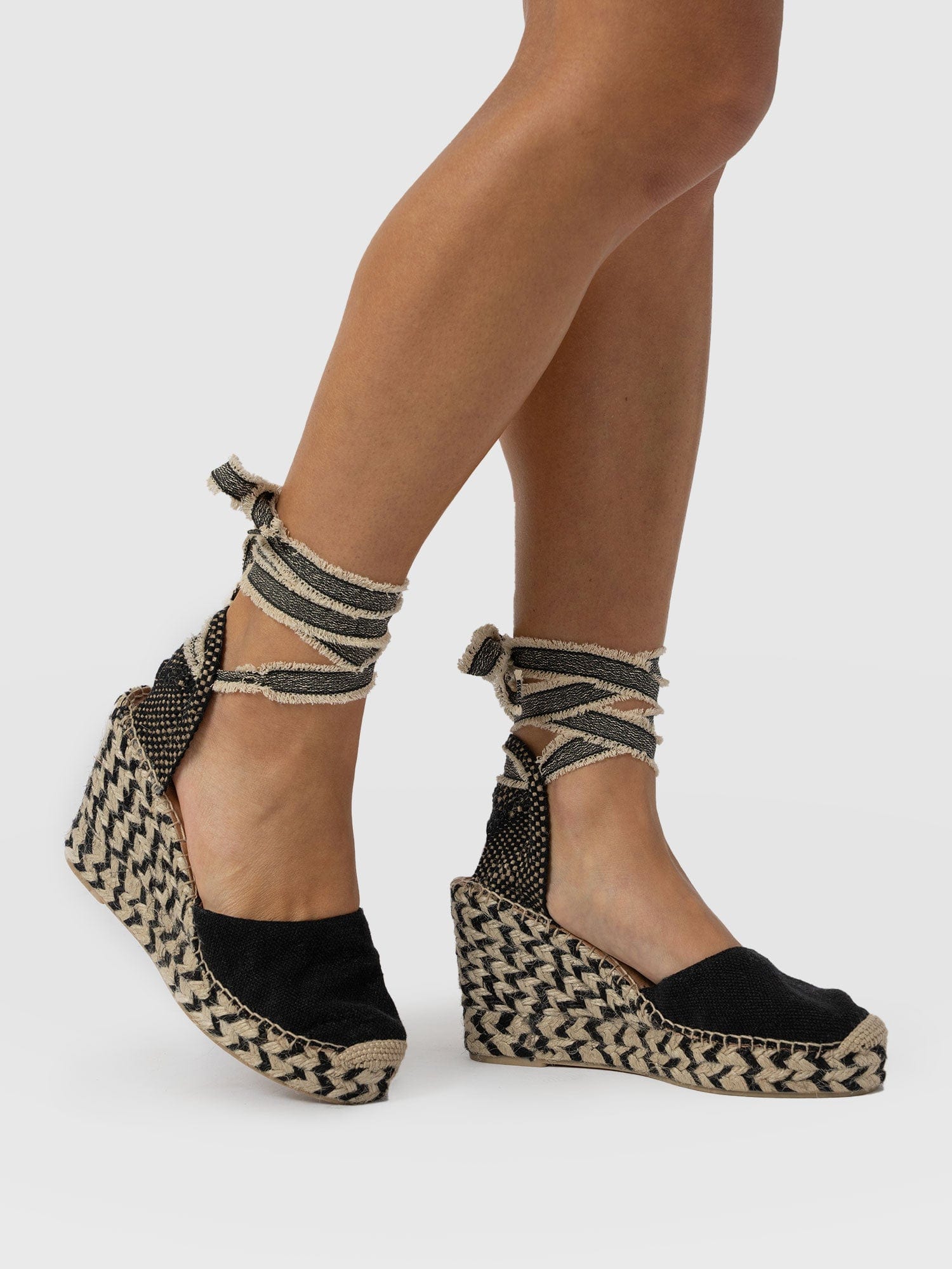 Rowe Espadrille Tie Wedges - Black - Women's Sandals | Saint + Sofia® USA